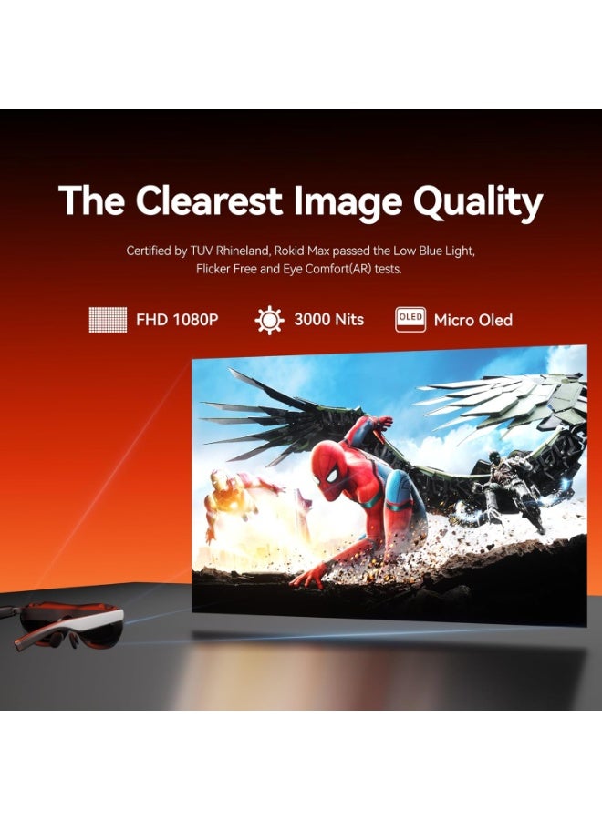 Rokid Max 2 AR Glasses Black, 215" Micro-OLED Display, 50° FOV, 600 Nits Brightness, Compatible with Smart Phone, Steam Deck, ROG, and More, Immersive Wearable Display for Gaming & Entertainment - Image 4